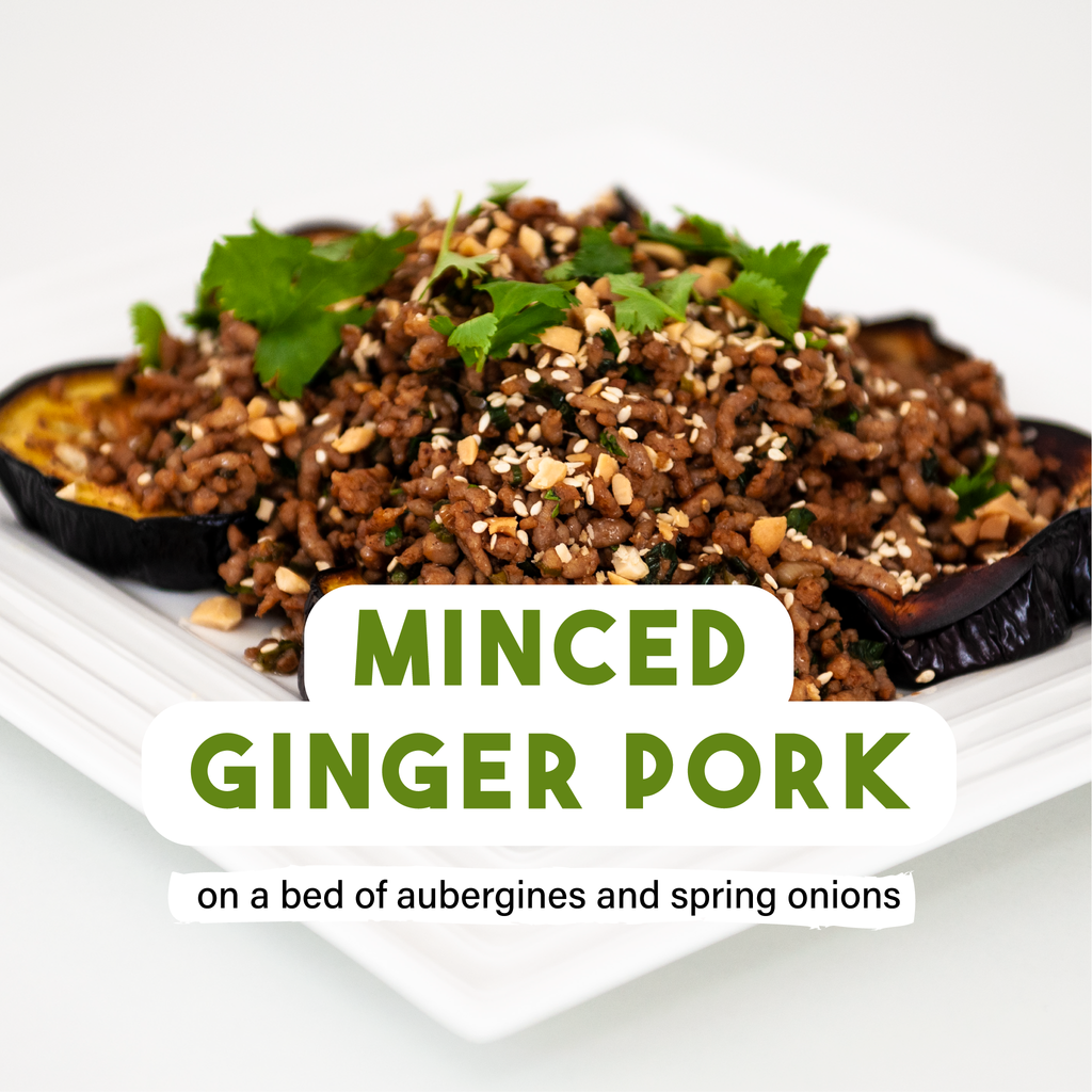 Ginger pork with aubergines and spring onions