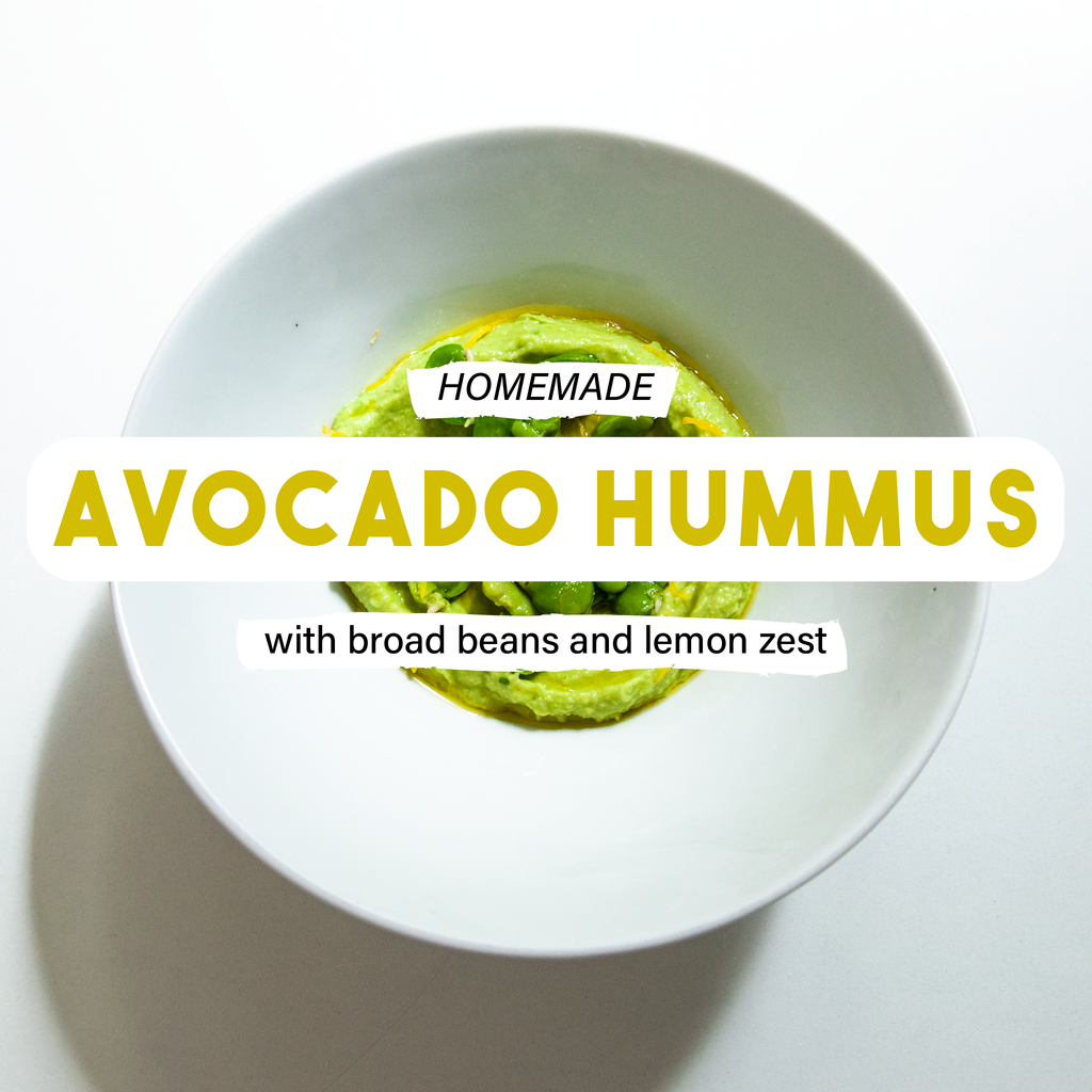 Avocado Hummus with broad beans and lemon zest